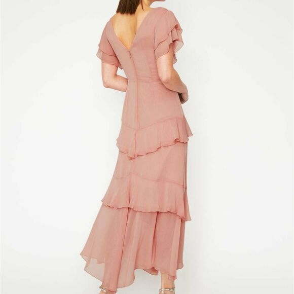 Warehouse tiered maxi dress with ruffles in pink size 8 - Picture 3 of 15